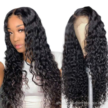 Deep Curly Wave Virgin 100% Human Hair Lace Frontal Closure Wig HD Lace Raw Indian Temple Hair Pre Plucked Glueless Front Wig